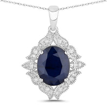 Load image into Gallery viewer, 6.44 Carat Genuine Blue Sapphire and White Diamond 14K White Gold Pendant