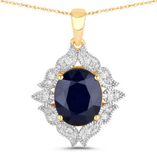 Load image into Gallery viewer, 6.44 Carat Genuine Blue Sapphire and White Diamond 14K Yellow Gold Pendant