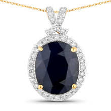 Load image into Gallery viewer, 6.58 Carat Genuine Blue Sapphire and White Diamond 14K Yellow Gold Pendant