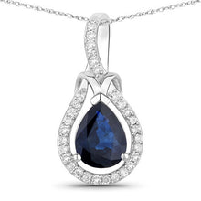Load image into Gallery viewer, 1.48 Carat Genuine Blue Sapphire and White Diamond 14K White Gold Pendant