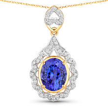 Load image into Gallery viewer, 4.40 Carat Genuine Tanzanite and White Diamond 14K Yellow Gold Pendant