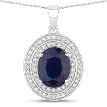 Load image into Gallery viewer, 4.82 Carat Genuine Blue Sapphire and White Diamond 14K White Gold Pendant