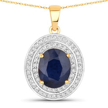 Load image into Gallery viewer, 4.82 Carat Genuine Blue Sapphire and White Diamond 14K Yellow Gold Pendant