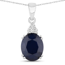 Load image into Gallery viewer, 4.41 Carat Genuine Blue Sapphire and White Diamond 14K White Gold Pendant
