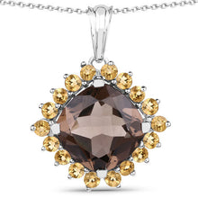 Load image into Gallery viewer, 6.17 Carat Genuine Smoky Quartz and Citrine .925 Sterling Silver Pendant