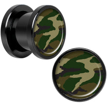 Load image into Gallery viewer, Woodland Camo Print Black Anodized Screw Fit Plug Set 00G