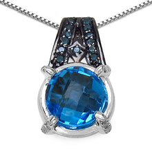 Load image into Gallery viewer, 4.94 Carat Genuine Swiss Blue Topaz, Blue Diamond & White Diamond .925 Sterling Silver Pendant
