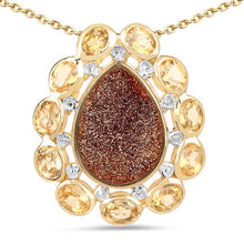 Load image into Gallery viewer, 14K Yellow Gold Plated 5.14 Carat Genuine Red Droozi and Citrine .925 Sterling Silver Pendant