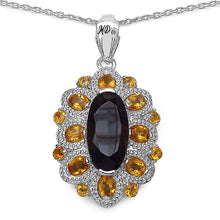 Load image into Gallery viewer, 6.40 Carat Genuine Smoky Quartz, Citrine & White Diamond .925 Sterling Silver Pendant