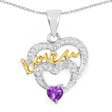 Load image into Gallery viewer, Two Tone Plated 0.44 Carat Genuine Amethyst and White Topaz .925 Sterling Silver Pendant