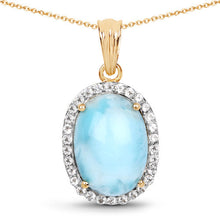 Load image into Gallery viewer, 14K Yellow Gold Plated 13.55 Carat Genuine Larimar and White Topaz .925 Sterling Silver Pendant
