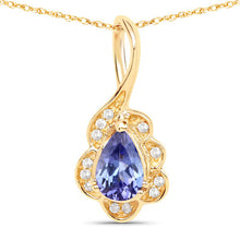 Load image into Gallery viewer, 0.40 Carat Genuine Tanzanite and White Diamond 14K Yellow Gold Pendant