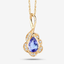 Load image into Gallery viewer, 0.40 Carat Genuine Tanzanite and White Diamond 14K Yellow Gold Pendant