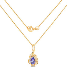 Load image into Gallery viewer, 0.40 Carat Genuine Tanzanite and White Diamond 14K Yellow Gold Pendant