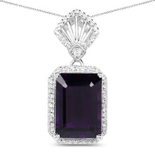 Load image into Gallery viewer, 7.37 Carat Genuine Amethyst and White Zircon .925 Sterling Silver Pendant
