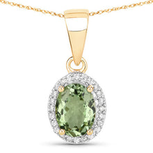 Load image into Gallery viewer, 1.27 Carat Genuine Green Tourmaline and White Diamond 14K Yellow Gold Pendant