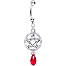 Load image into Gallery viewer, Red Gem Pentagram Dangle Belly Ring Created with Crystals