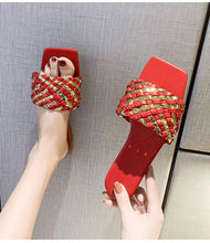 Load image into Gallery viewer, Party Luxury Ladies Slippers Charm Design Open-Toe Beach Flat Sandals Casual Flip Flops Women Shoes Flat Sandals Slip On Slide Sandals Leather Strap Flat Sandals