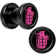 Load image into Gallery viewer, Pink Grenade Black Anodized Screw Fit Plug Set 2G