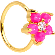 Load image into Gallery viewer, 20G Clear CZ Pink Faux Opal Gold Tone Flower Circular Ring