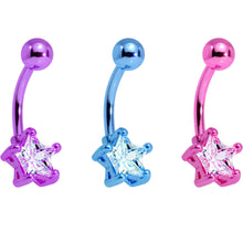 Load image into Gallery viewer, Clear Cubic Zirconia Gem Multicolor Star Belly Ring Set of 5
