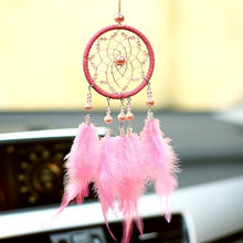 Load image into Gallery viewer, Pink Handmade Dream Catcher Wind Chimes Indian Style Feather Pendant Dream Catcher Car Hanging Decoration Wind Chime Wall Hanging Home Decor
