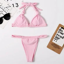 Load image into Gallery viewer, Pink Woman Summer Swimsuit Mini Lace Up Adjustable Bikinis Set Beachwear Top Swimwear Women Swimming Wear Colorful Beach Bathing Suit