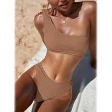 Load image into Gallery viewer, Plain One Shoulder Bikini Swimsuit