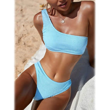Load image into Gallery viewer, Plain One Shoulder Bikini Swimsuit