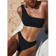 Load image into Gallery viewer, Plain One Shoulder Bikini Swimsuit