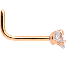 Load image into Gallery viewer, 20G 1/4 Clear Heart 3mm CZ Gem Rose Gold IP L-Shape Nose Ring