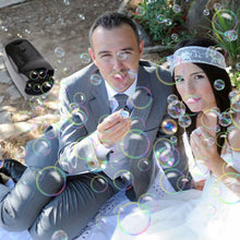 Load image into Gallery viewer, Portable Bubble Blowing Machine with 2 Speeds Handle 3000-4000 Bubbles Per Minute Plug-In Battery Powered