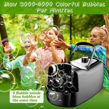 Load image into Gallery viewer, Portable Bubble Blowing Machine with 2 Speeds Handle 3000-4000 Bubbles Per Minute Plug-In Battery Powered