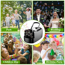 Load image into Gallery viewer, Portable Bubble Blowing Machine with 2 Speeds Handle 3000-4000 Bubbles Per Minute Plug-In Battery Powered
