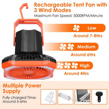 Load image into Gallery viewer, Portable Camping Lantern Fan 10000mAh Battery Powered with 4 Light Modes