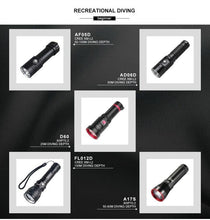Load image into Gallery viewer, Powerful LED Rechargeable Dive Flashlight Cree Diving Flashlight Underwater Waterproof High Lumen LED Scuba Diving Torch Flashlight For Scuba Diving Underwater Torch