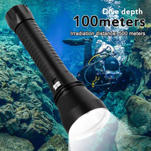 Load image into Gallery viewer, Powerful LED Rechargeable Dive Flashlight Cree Diving Flashlight Underwater Waterproof High Lumen LED Scuba Diving Torch Flashlight For Scuba Diving Underwater Torch