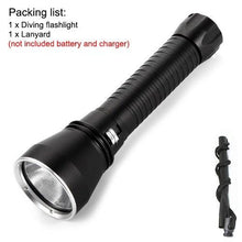 Load image into Gallery viewer, Powerful LED Rechargeable Dive Flashlight Cree Diving Flashlight Underwater Waterproof High Lumen LED Scuba Diving Torch Flashlight For Scuba Diving Underwater Torch