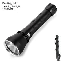Load image into Gallery viewer, Powerful LED Rechargeable Dive Flashlight Cree Diving Flashlight Underwater Waterproof High Lumen LED Scuba Diving Torch Flashlight For Scuba Diving Underwater Torch