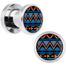 Load image into Gallery viewer, Blue Orange Tribal Print Steel Screw Fit Plug Set 2G