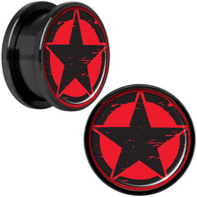 Load image into Gallery viewer, Black Red Distressed Star Black Anodized Screw Fit Plug Set 18mm
