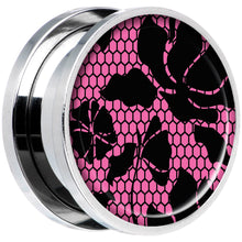 Load image into Gallery viewer, Pink Floral Lace Steel Screw Fit Plug Set 18mm