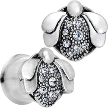 Load image into Gallery viewer, 1/2 Clear Gem Steel Allow Me Ladybug Double Flare Tunnel Plug Set