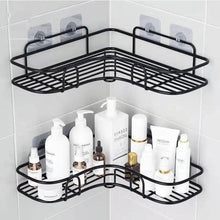 Load image into Gallery viewer, Premium Quality Bathroom Kitchen Punch Corner Frame Shower Shelf Wrought Iron Shampoo Storage Rack Holder with Suction Cup Bathroom Accessories
