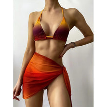 Load image into Gallery viewer, Print Swimsuit 3 Piece Mesh Bikini Set Women's Ribbed Floral Bikini Set Tie Side Swimsuit Cover Ups Daisy Butterfly Print Three Piece Bikini Swimwear Triangle Micro Bikini String Halter Swimwear Women Low Waist Bathing Suit