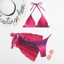 Load image into Gallery viewer, Print Swimsuit 3 Piece Mesh Bikini Set Women's Ribbed Floral Bikini Set Tie Side Swimsuit Cover Ups Daisy Butterfly Print Three Piece Bikini Swimwear Triangle Micro Bikini String Halter Swimwear Women Low Waist Bathing Suit