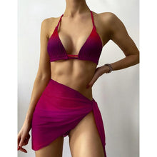 Load image into Gallery viewer, Print Swimsuit 3 Piece Mesh Bikini Set Women's Ribbed Floral Bikini Set Tie Side Swimsuit Cover Ups Daisy Butterfly Print Three Piece Bikini Swimwear Triangle Micro Bikini String Halter Swimwear Women Low Waist Bathing Suit