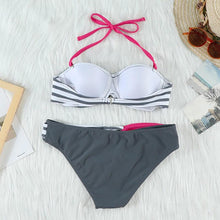 Load image into Gallery viewer, Print Swimwear Women Bikini Solid Push Up Swimsuit Female Bikini Set Beachwear Bathing Suit Swimming High Waist Swimsuits With Boy Shorts Triangle Top Stripes Halter Bikini Two Piece Bathing Suits
