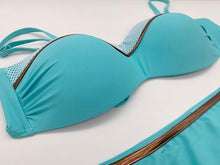 Load image into Gallery viewer, Print Swimwear Women Bikini Solid Push Up Swimsuit Female Bikini Set Beachwear Bathing Suit Swimming High Waist Swimsuits With Boy Shorts Triangle Top Stripes Halter Bikini Two Piece Bathing Suits