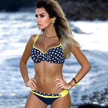 Load image into Gallery viewer, Print Swimwear Women Bikini Solid Push Up Swimsuit Female Bikini Set Beachwear Bathing Suit Swimming High Waist Swimsuits With Boy Shorts Triangle Top Stripes Halter Bikini Two Piece Bathing Suits